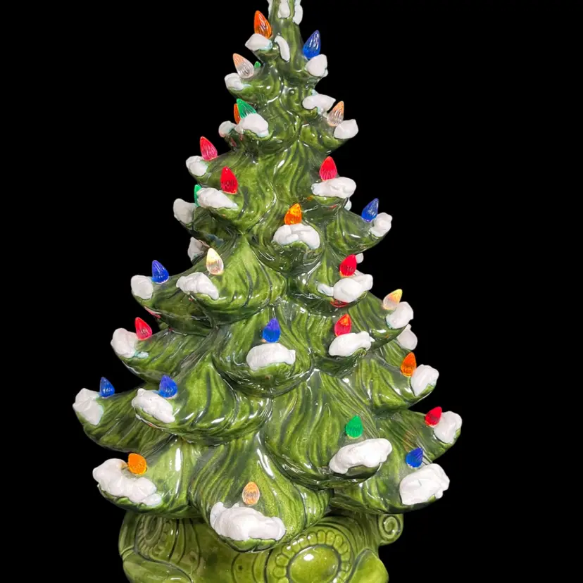 1970s Atlantic Mold 17" Ceramic Glazed Christmas Tree on Pedestal w/ Working Lamp-Mid Century Holiday Collectible
