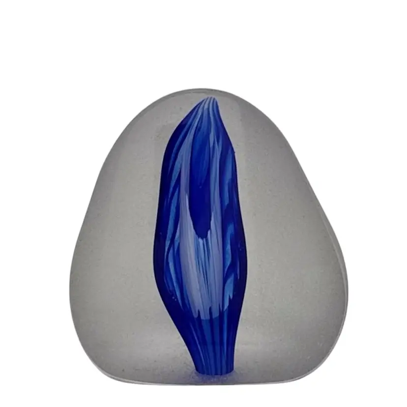 Frosted Paperweight Cutout Window Cobalt Blue flower Bud 
2-3/4” T x 2-1/4” L x 1-1/2” W