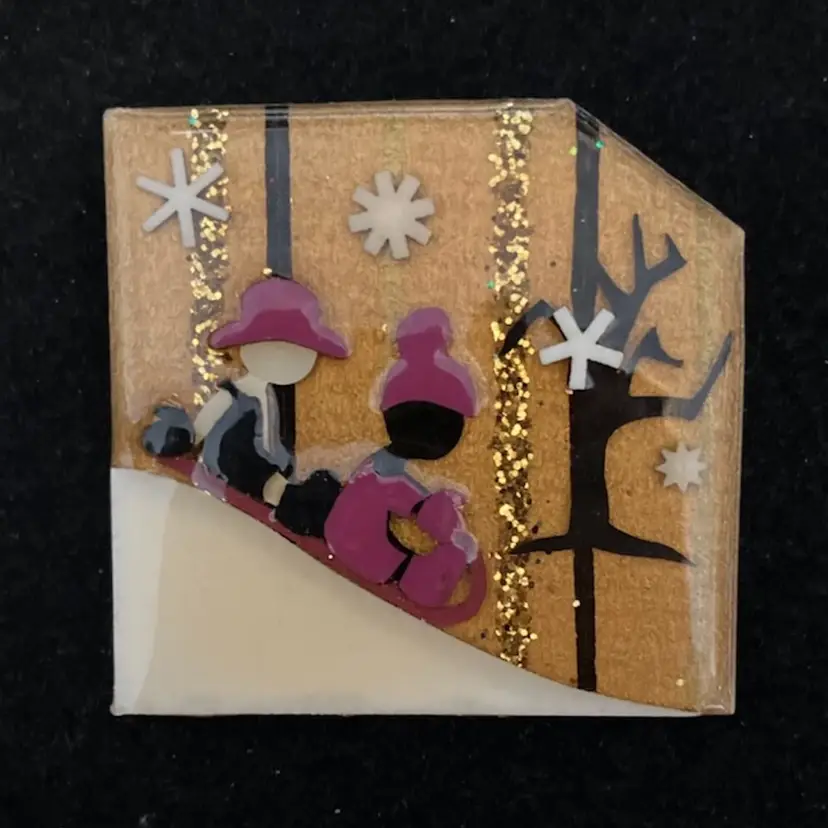 Little People Pins By Lucinda Glitter And Gold Sledding Children