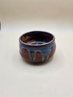 Blue & Copper Brown 4.5" x 3" Pottery Bowl