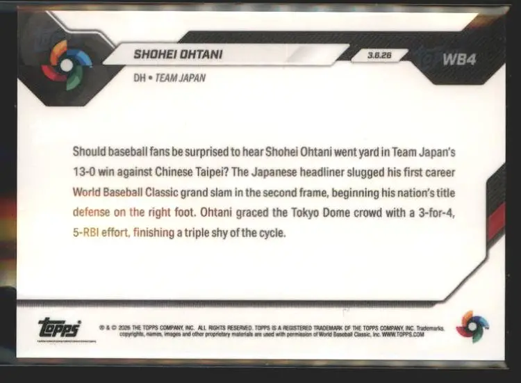 Shohei Ohtani 2026 Topps Now World Baseball Classic #WB4 - (140) - Japan