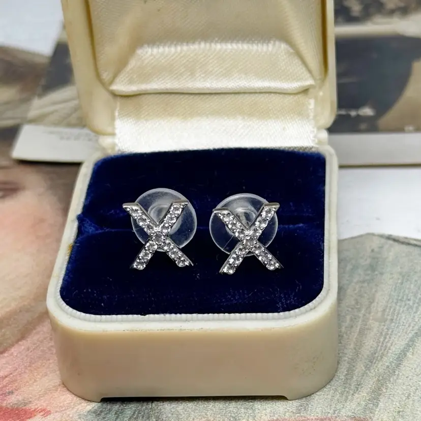 Sterling Silver White Sapphire “x” Stud Earrings