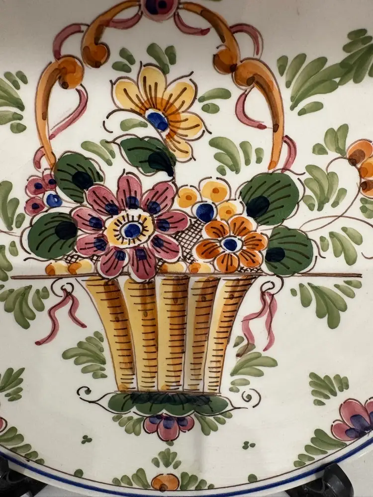 Vintage Or Antique Delft Wall Plate Flowers