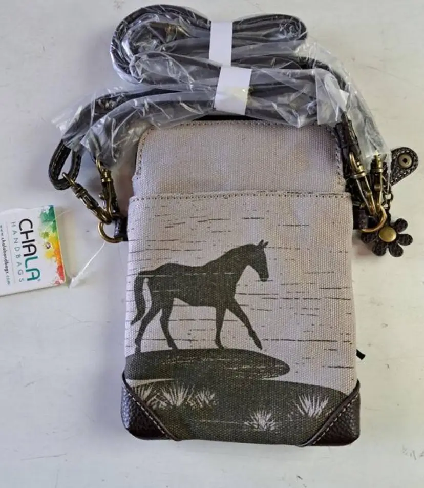 NWT CHALA Safari Collection Gray Horse Equestrian Canvas Vegan Leather Crossbody