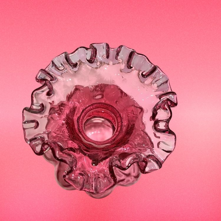13. Pink Fenton Diamond Optic Melon Vase About 8”