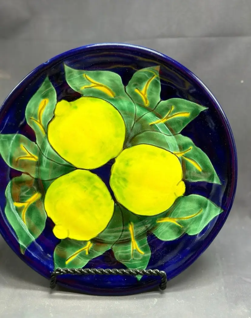 SALE Vintage DH GTO Mexico Beccera Signed Salad Plate Wall Lemons Fruit Replacement