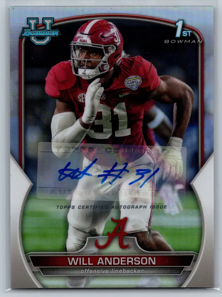 Will Anderson 2022 Bowman University Chrome 1st Bowman #52 Refractor /499 Auto