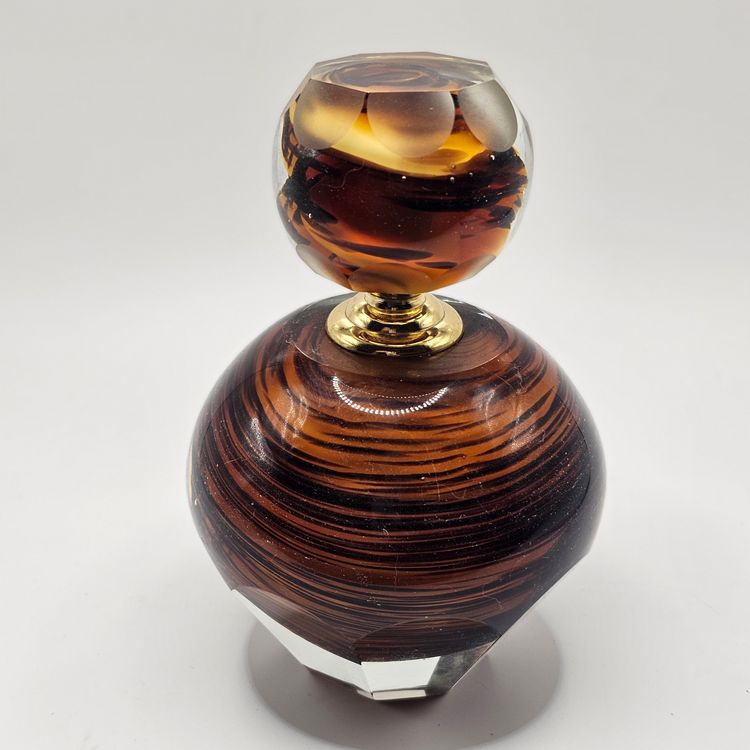 Art Glass Perfume Bottle With Screw top brown Swirl 5.5" Estate Find