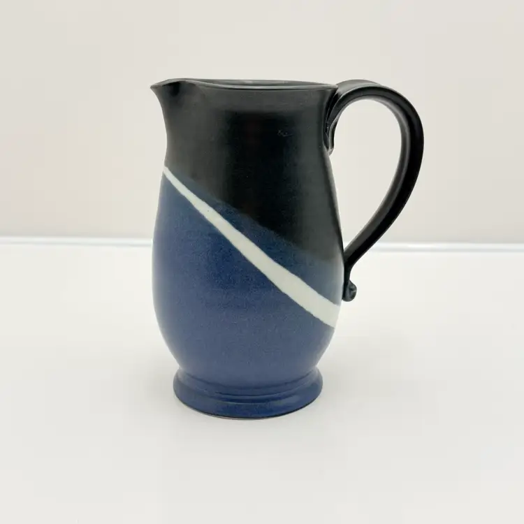 Signed Kirkland Studio Art Pottery Blue And Black Pitcher