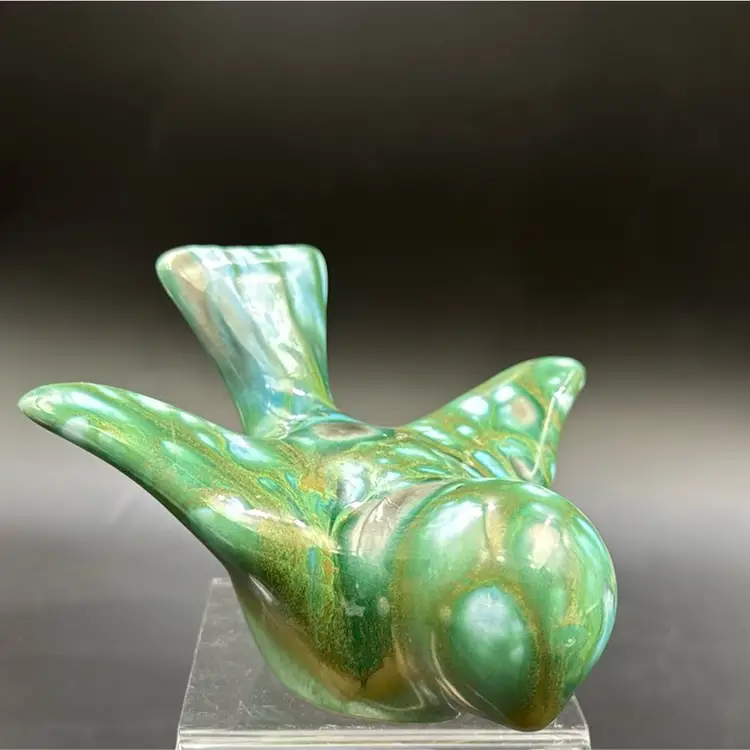 Mid-century modern Jade pottery Glaze bird makers mark .