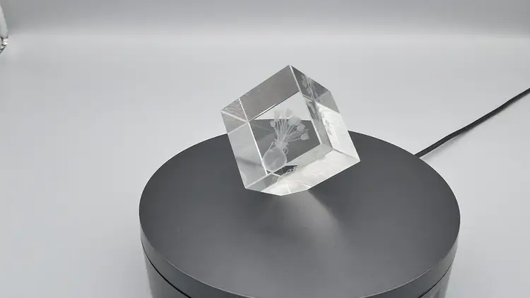 Tulip Flower Bouquet Crystal Clear Cube Paperweight Laser Etched Hologram 1.5"