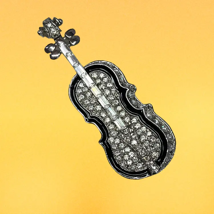 Violin Cello 3 Inch Crystals Brooch