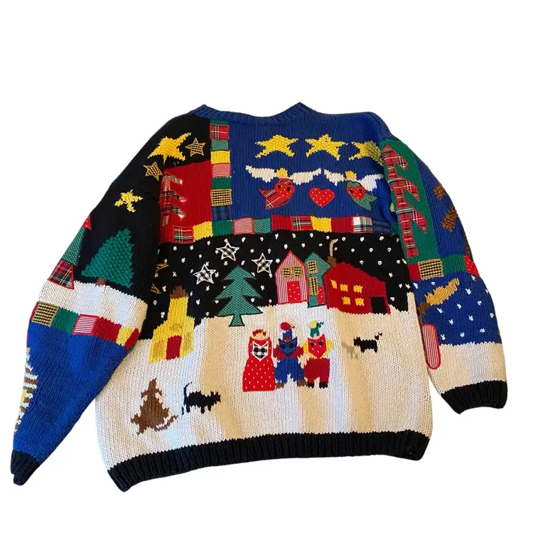 Belle Pointe Vintage Hand Knit Christmas Holiday Pullover Sweater Size Large