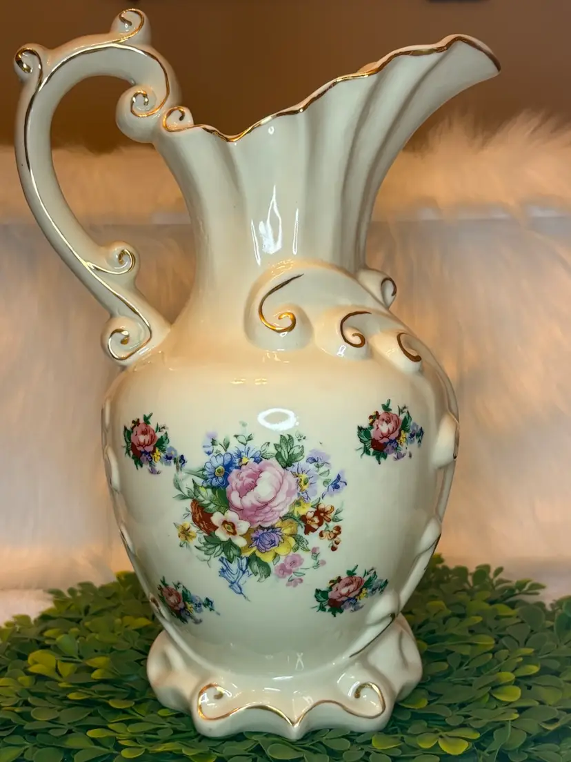 Large Cream Ceramic Ewer Pitcher