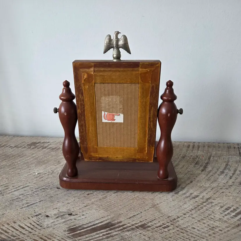 Vintage Wood Shaving Vanity Mirror With Eagle