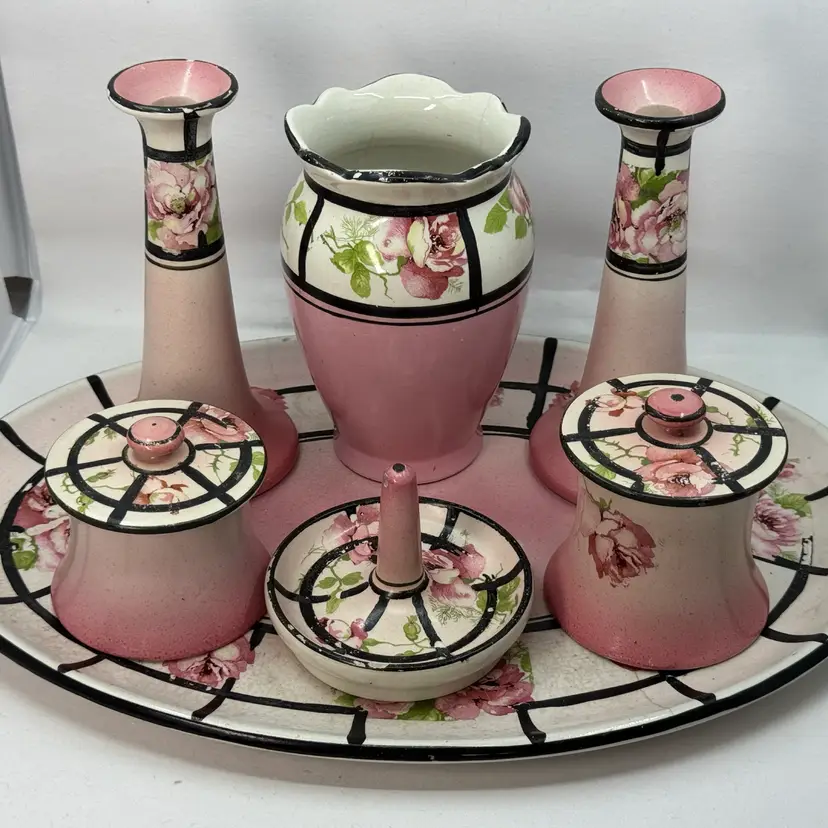 Vintage Dresser Set, Some Paint Loss, Crazing, Flea Bites- Phenomenal Set!