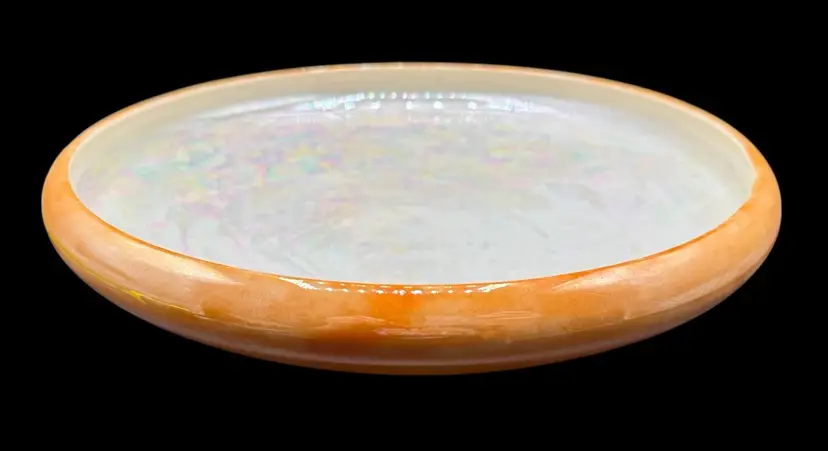 Antique Early Lenox Belleek Shallow Console Bowl Orange Iridescent Luster 13”