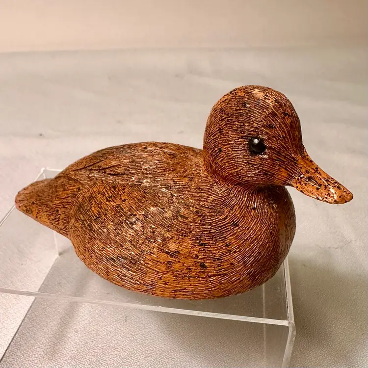 Mini  Baby Duck Decoy Figurine Handcrafted in USA Pecan Shell Resin Vintage.