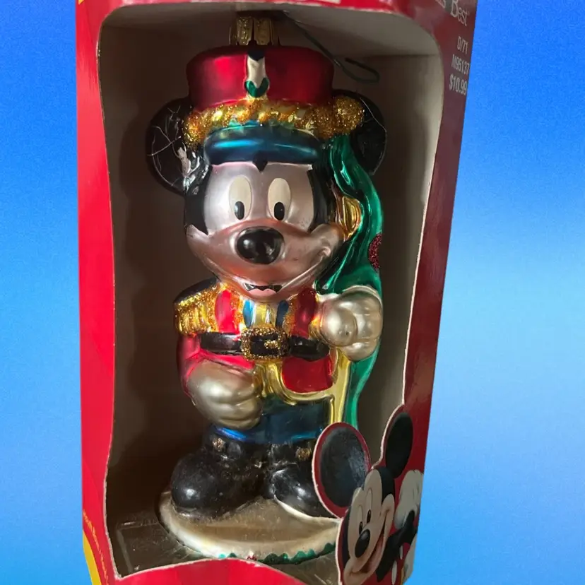 Disney Mickey Mouse Glass Ornament Still In Original Box, 5”
