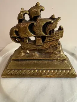 Vintage Brass Rigged Ship Bookend – Nautical Coastal Decor