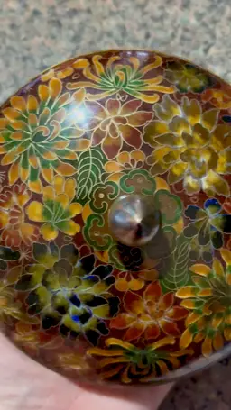 Antique Early 1900s Chinese Cloisonne Enamel Floral Lidded Bowl