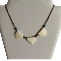 Vintage Carved Bone And Malachite Necklace