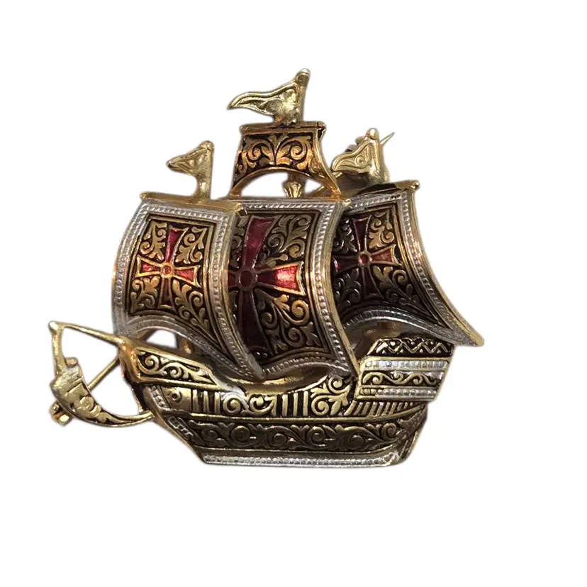 Damasene Galleon Ship Brooch
