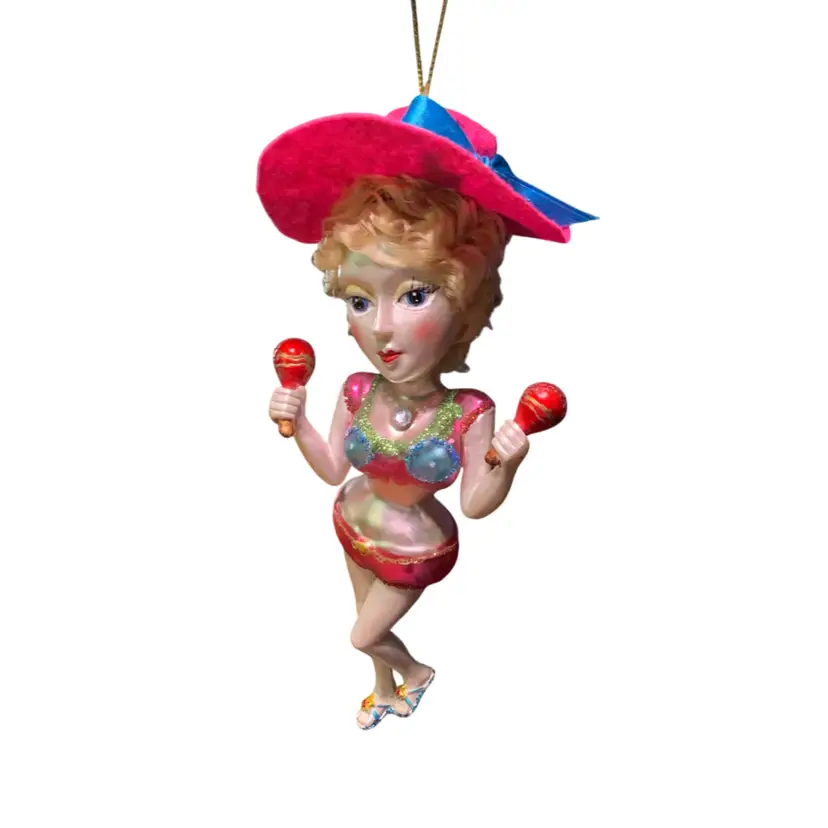 22. Party Girl with Morocco's Blonde Curls With Felt Bowed Hat Christmas Ornament 7"