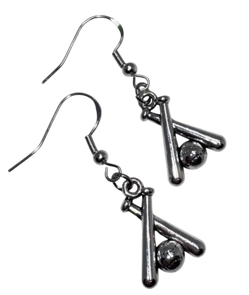 Baseball  & Bat Shaped Charm Handmade Dangle/Fishhook Earrings