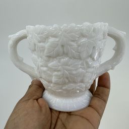 Vintage Westmoreland Bramble Maple Leaf Milk Glass Sugar Dish