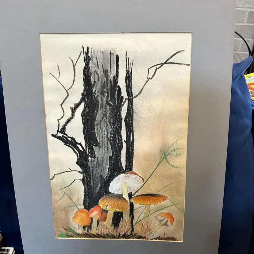 Mushroom Wall Art: Vintage Pastel Painting - 1970s Retro Decor