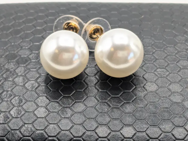 Humble Chic Faux Pearl Gold Tone Pierced Earrings NIB