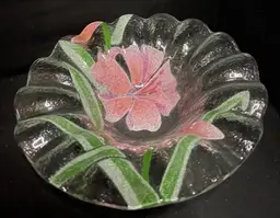 Sydenstricker Glass Fused Art Glass Ruffled Edge Floral Lily Design Signed