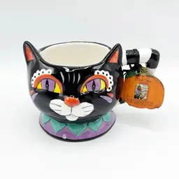Blue Sky Clayworks Retro Halloween Black Cat Ceramic Mug Heather Goldminc *READ