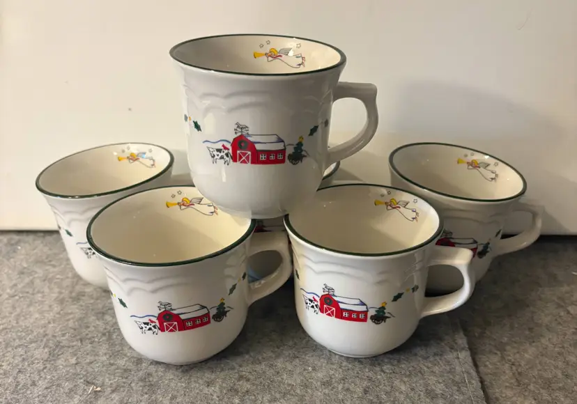 6 Phaltzgraff Snow Village Christmas Coffee Cups  #3023