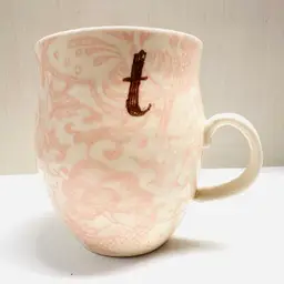 Retired Anthropologie Homegrown Pink Floral Monogram Initial T Coffee Tea Mug
