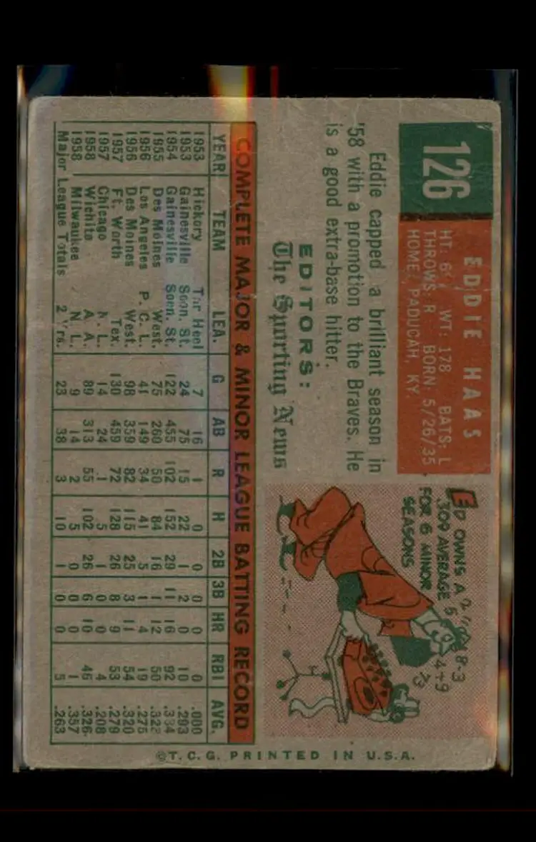 1959 Topps #126 Eddie Haas - (pk4) - Milwaukee Braves