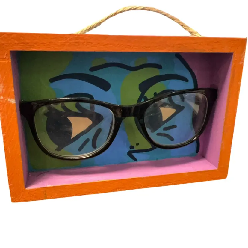 Hand painted On Wood With 3D Art Elements: “I See You” Series, #2, Signed By Artist, Wall Hanging Or Shelf Sitter