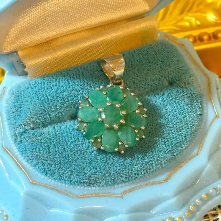 Sterling Silver Green Gemstone Pendant 1”