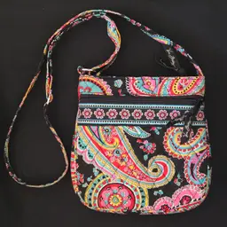 Vera Bradley Parisian Paisley Triple Pocket Hipster Crossbody Bag Double Zipper