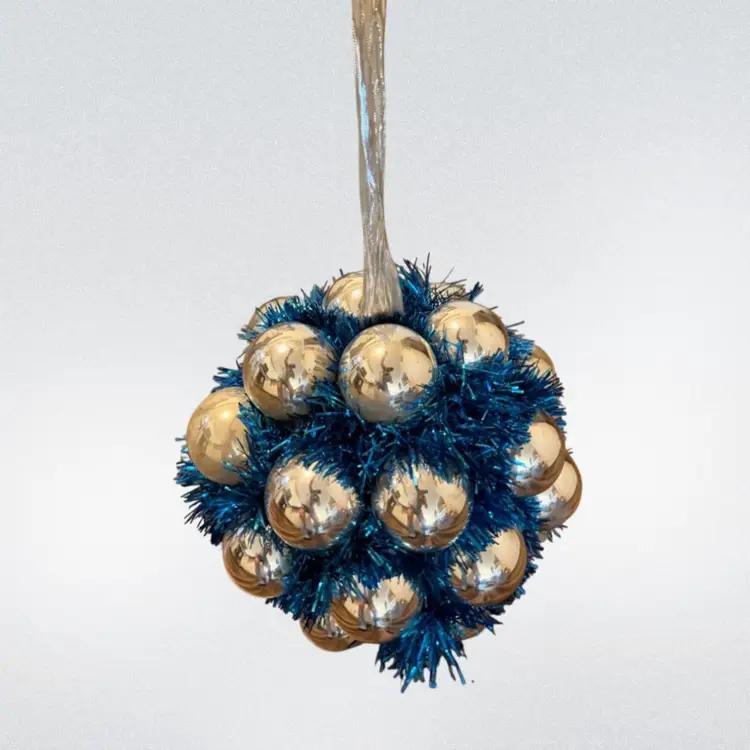 Vintage Blue Christmas Globe: Plastic  Ornament Decor- Handmade