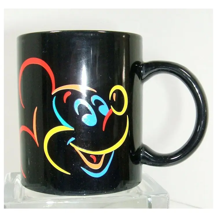Disney Classic Mickey Mouse Coffee Tea Mug Cup in Black with Color outline and Name