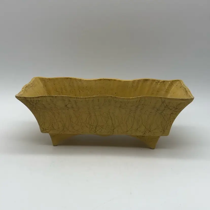 Mustard Yellow Footed Planter with Gold Spatter Design 10"L x 4"H x 4 1/2"W