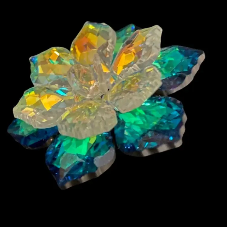 Reflective Crystal & Green Flower Brooch