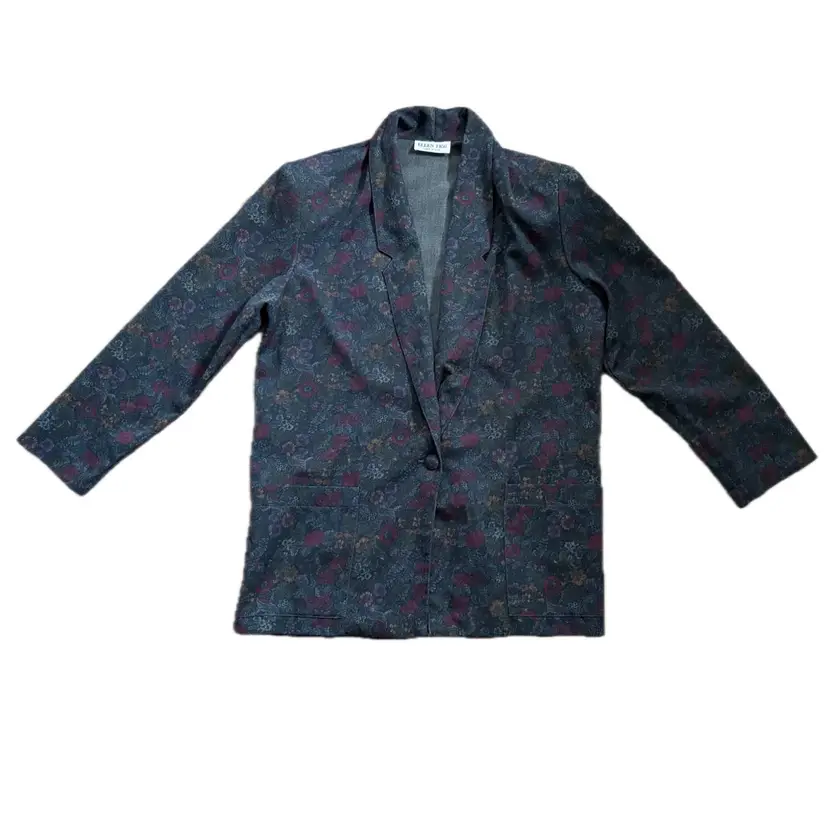 Vintage Ellen Figg Black Floral Blazer Jacket Sz 12 Cottage Goth Dark Romance