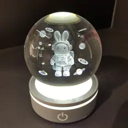 3D Laser-Engraved Astronaut Bunny Solid Glass Orb