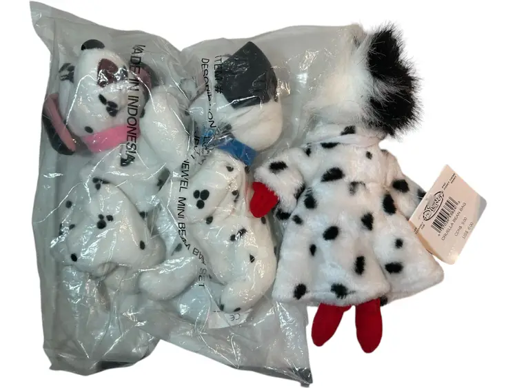 Disney Store Bean Bag Plush 101 Dalmatians Lucky Jewel & Cruella New