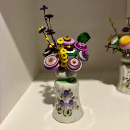 Purple Antique Vintage Handpainted  Floral S/P Shakers with Button Bouquets