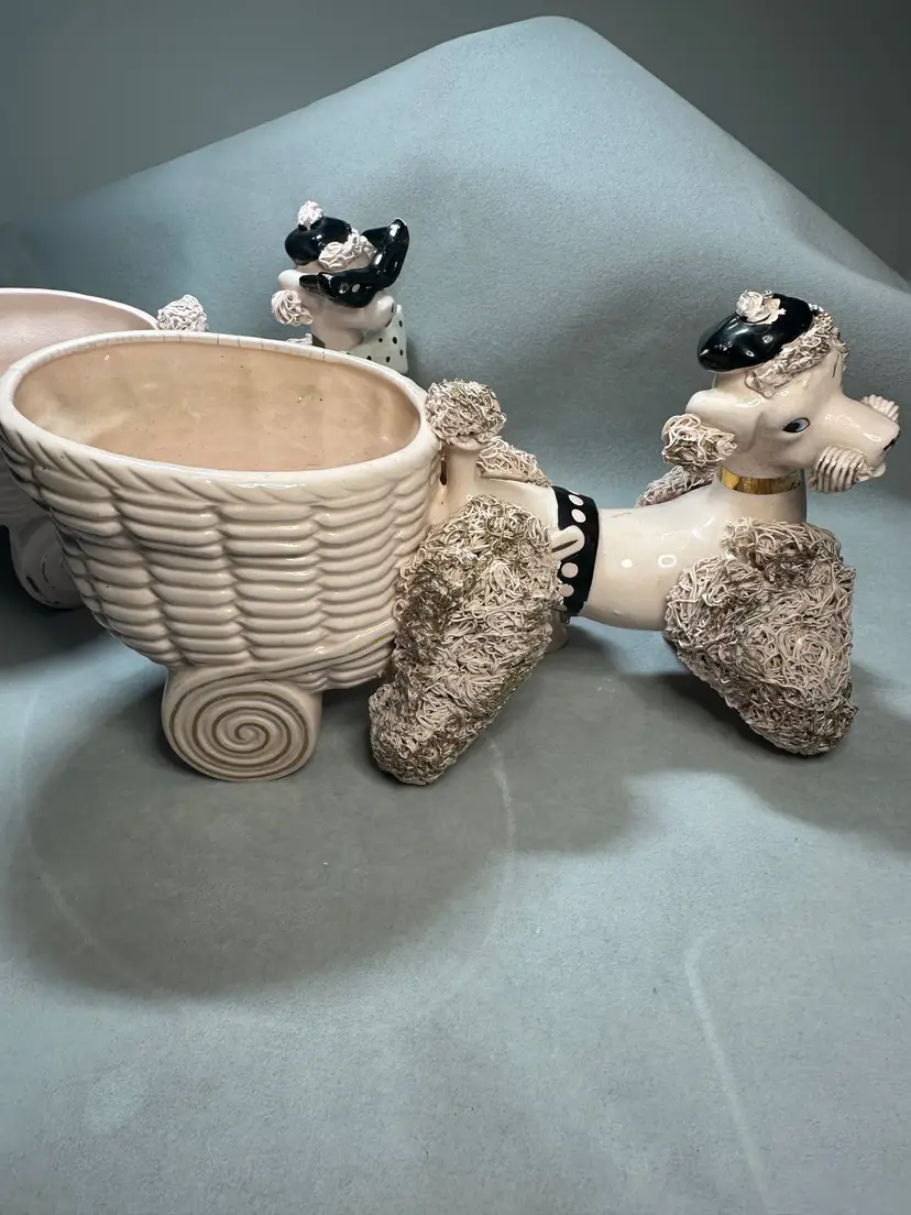 044. MCM Spaghetti Pink Poodles Planters Guy And Gal