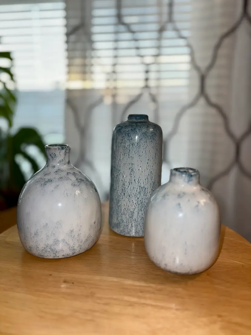 Blue and white ceramic bud vases (set of 3)